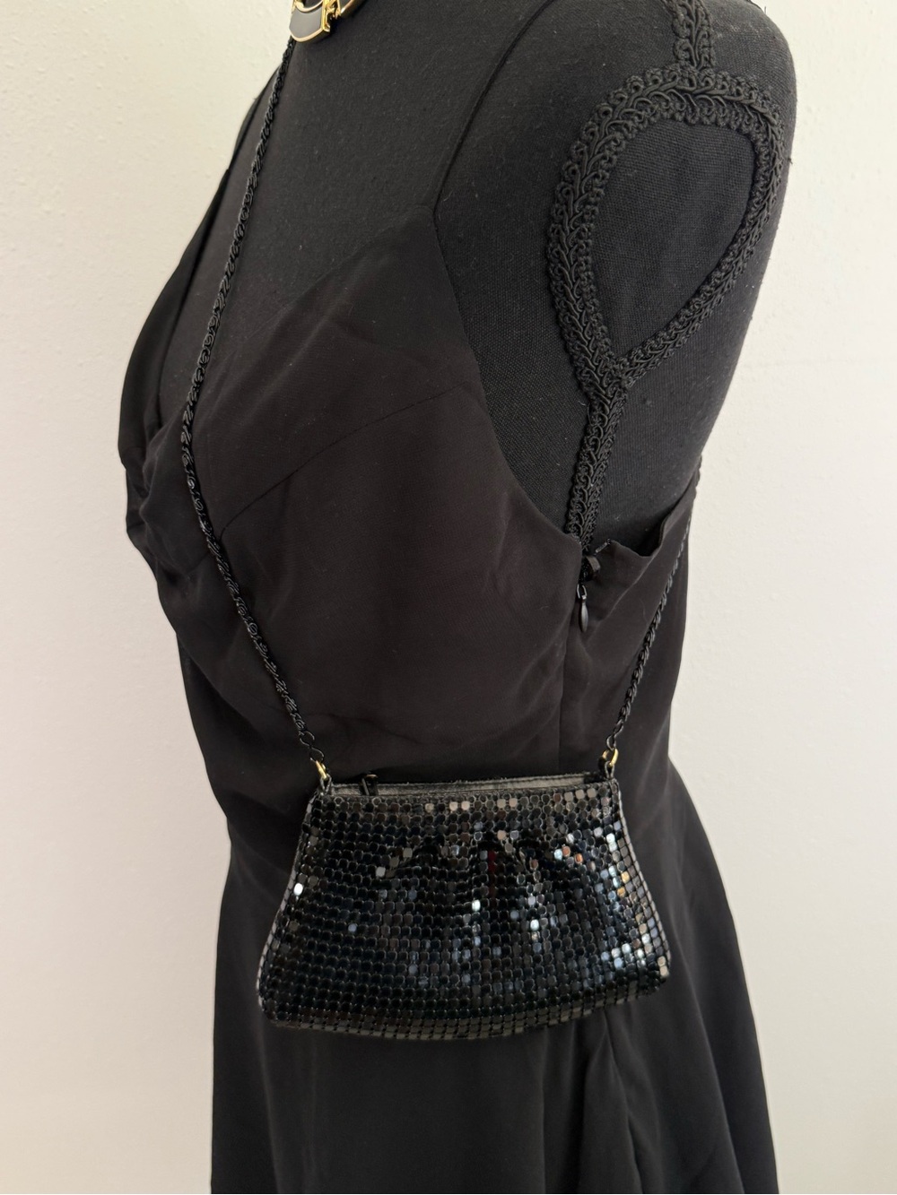 Vintage Y&S Black Metal Mesh Evening Bag Chain Purse 80s 90s Crossbody